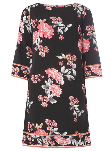 **Billie & Blossom Black Floral Kimono Shift Dress